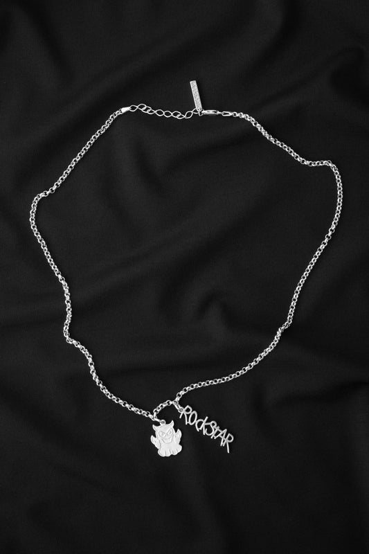 SREBRNY ŁAŃCUSZEK Z ZAWIESZKAMI ROCKSTAR I DUSZEK